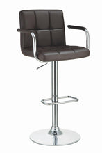 Load image into Gallery viewer, Contemporary Brown Faux Leather and Chrome Adjustable Bar Stool with Arms