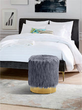 Load image into Gallery viewer, Joy Grey Faux Fur Ottoman/Stool