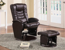 Load image into Gallery viewer, Casual Brown Faux Leather Reclining Glider With Matching Ottoman