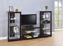 Load image into Gallery viewer, Dark Brown Media Tower With Glass Shelves