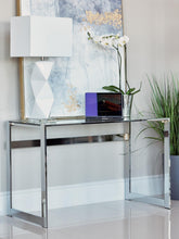 Load image into Gallery viewer, Contemporary Chrome and Glass Top Writing Desk