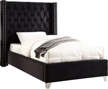 Load image into Gallery viewer, Aiden Black Velvet Twin Bed