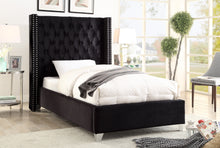 Load image into Gallery viewer, Aiden Black Velvet Twin Bed