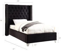 Load image into Gallery viewer, Aiden Black Velvet Twin Bed