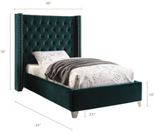 Load image into Gallery viewer, Aiden Green Velvet Twin Bed