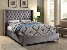 Load image into Gallery viewer, Aiden Black Velvet Queen Bed