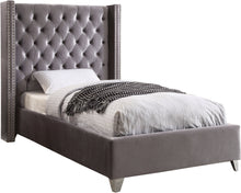 Load image into Gallery viewer, Aiden Grey Velvet Twin Bed