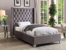 Load image into Gallery viewer, Aiden Black Velvet Twin Bed