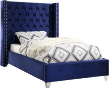 Load image into Gallery viewer, Aiden Navy Velvet Twin Bed