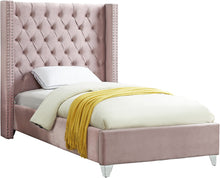 Load image into Gallery viewer, Aiden Black Velvet Twin Bed