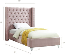 Load image into Gallery viewer, Aiden Pink Velvet Twin Bed