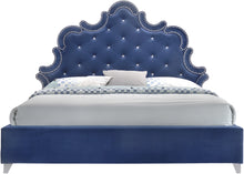Load image into Gallery viewer, Caroline Navy Velvet Queen Bed