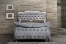 Load image into Gallery viewer, Hudson Grey Velvet Queen Sleigh Bed