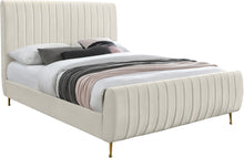 Load image into Gallery viewer, Zara Cream Velvet Queen Bed
