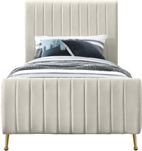 Load image into Gallery viewer, Zara Cream Velvet Twin Bed