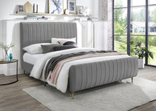 Load image into Gallery viewer, Zara Cream Velvet Queen Bed