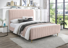 Load image into Gallery viewer, Zara Cream Velvet Queen Bed