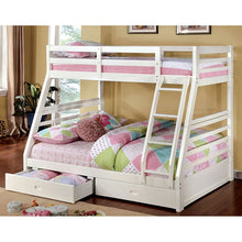Load image into Gallery viewer, Twin/Full Bunk Bed w/ 2 Drawers, White Finish